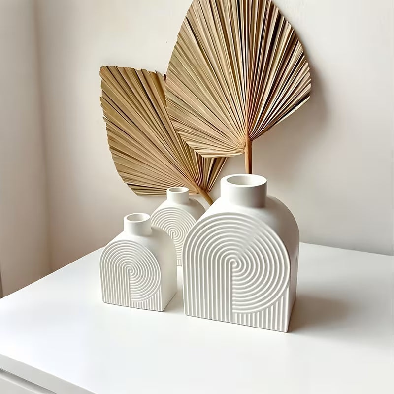 Geometric Vase Mold – Spiral Ribbed Arch Silicone Mold for Concrete