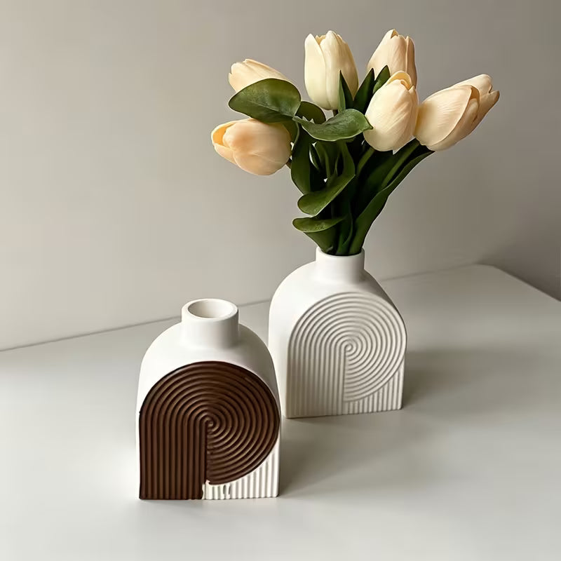 Geometric Vase Mold – Spiral Ribbed Arch Silicone Mold for Concrete