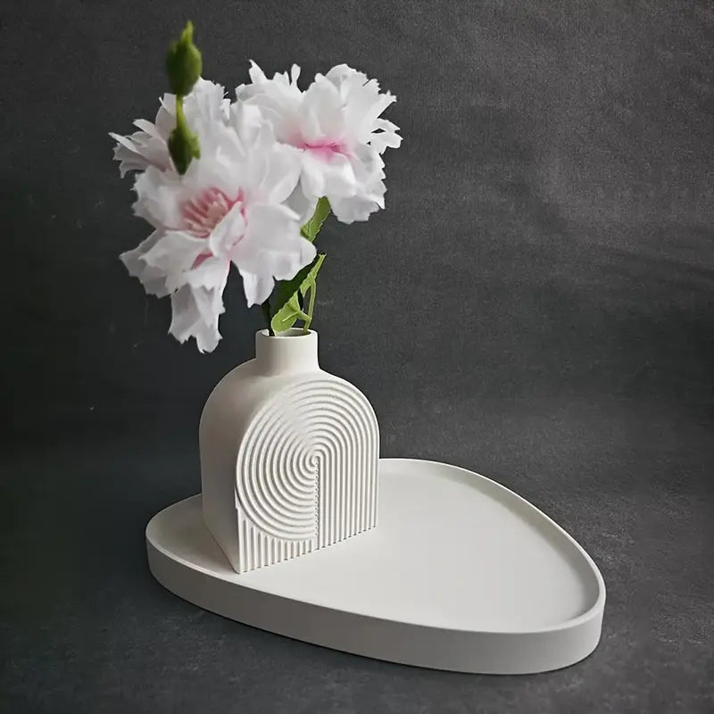Geometric Vase Mold – Spiral Ribbed Arch Silicone Mold for Concrete