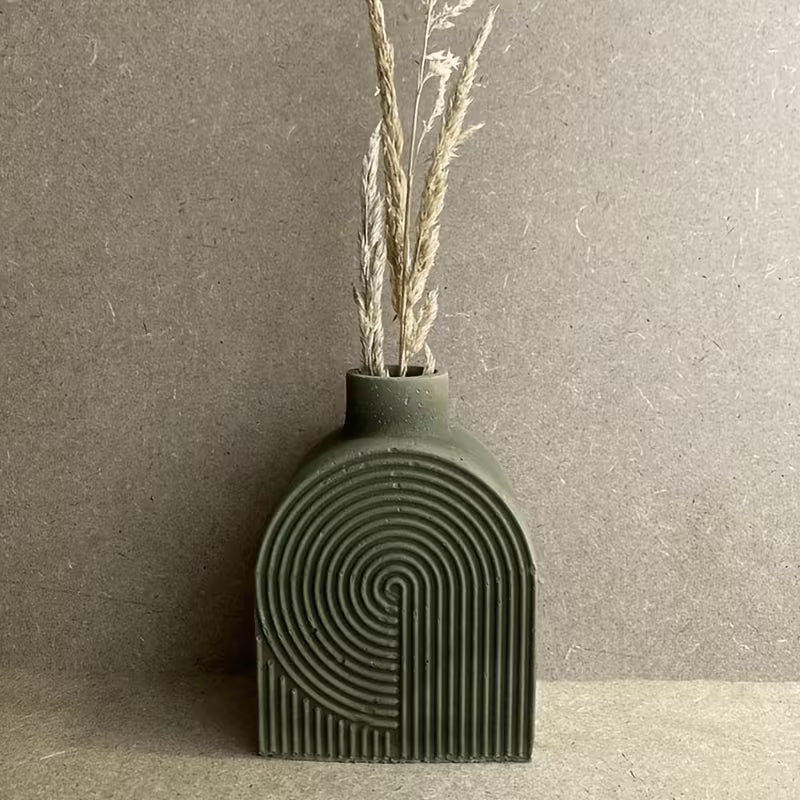 Geometric Vase Mold – Spiral Ribbed Arch Silicone Mold for Concrete