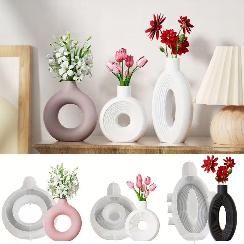 Large Donut Vase Mold – Ribbed Oval Silicone Mold for Resin & Concrete