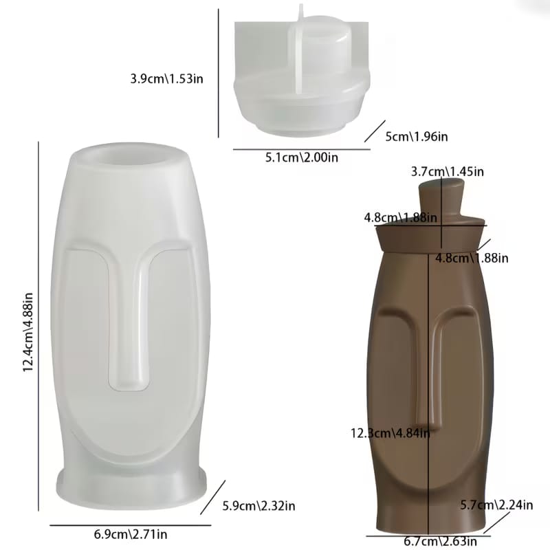 Abstract Face Vase/Jar Silicone Mold – Multipurpose Moai-Style Concrete