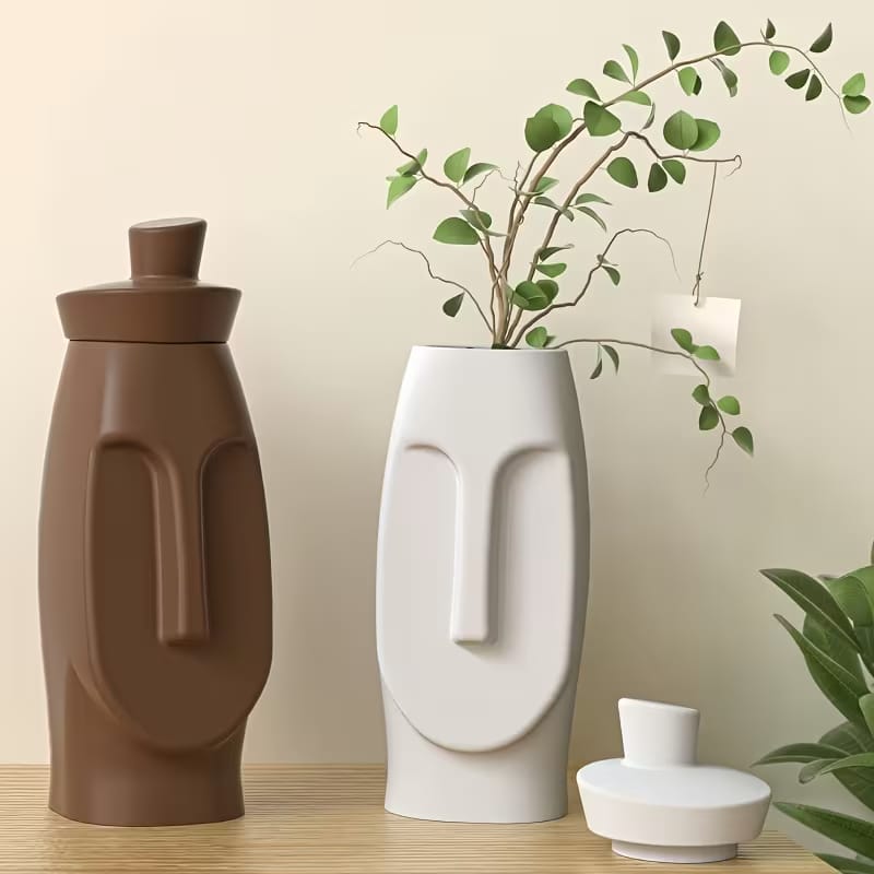 Abstract Face Vase/Jar Silicone Mold – Multipurpose Moai-Style Concrete