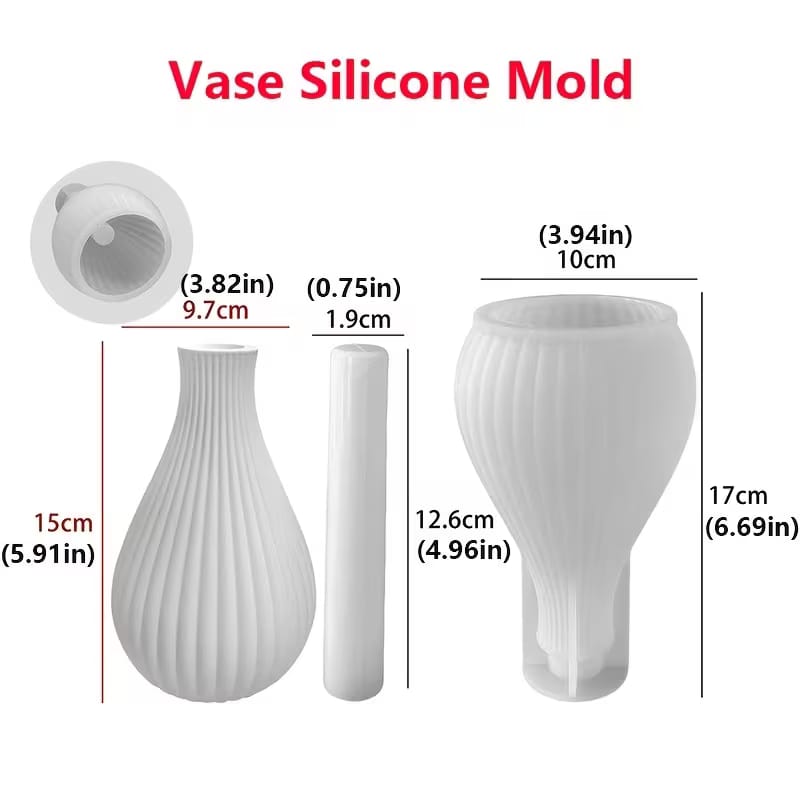 Fluted Vase Silicone Mold – Ribbed Bulb Shape for Concrete/Resin (17cm)