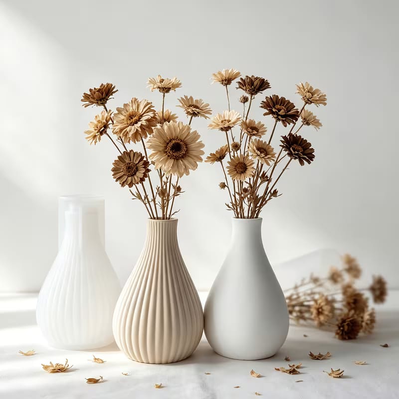 Fluted Vase Silicone Mold – Ribbed Bulb Shape for Concrete/Resin (17cm)
