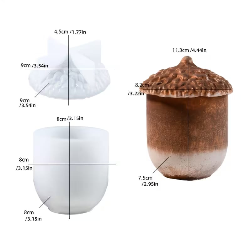 Acorn Jar Silicone Mold - Oak Nut Candle Jar with Textured Lid