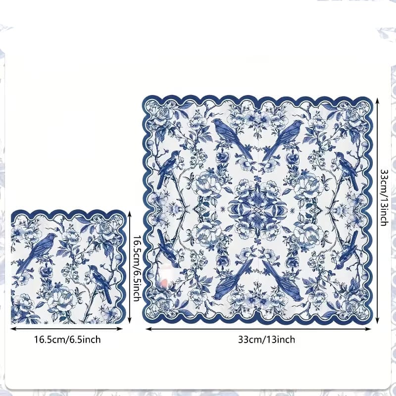 Bird Floral Decoupage Napkins - Pack of 20, Scalloped Edge