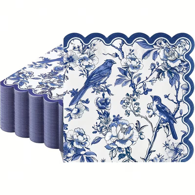 Bird Floral Decoupage Napkins - Pack of 20, Scalloped Edge