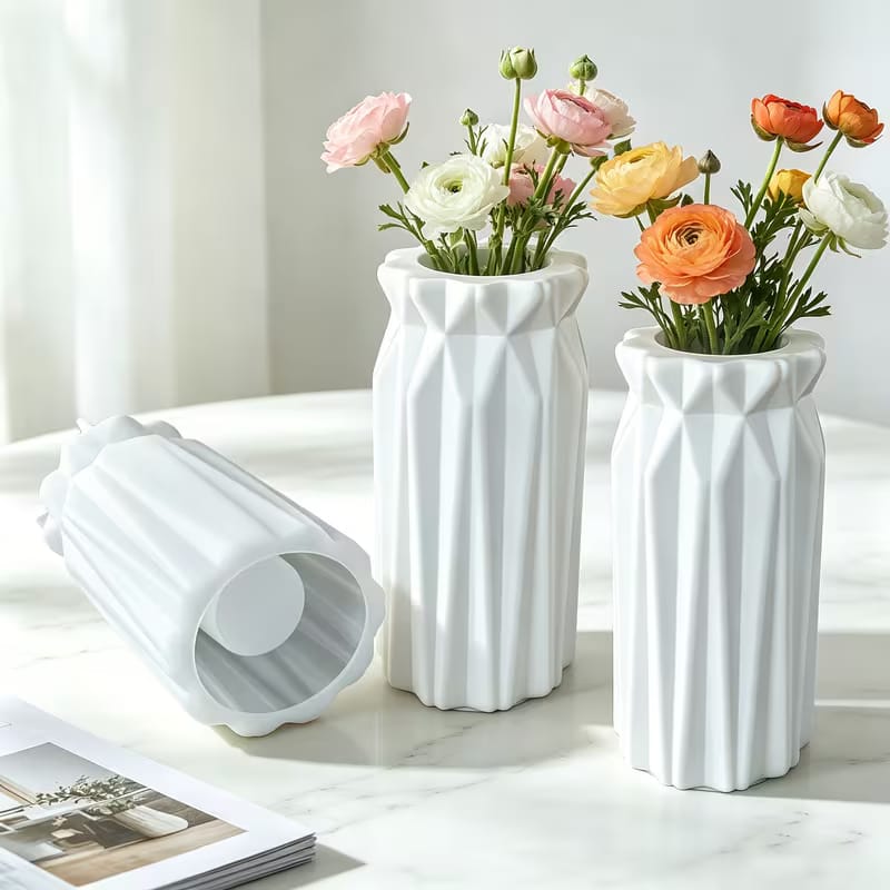 Origami Folded Vase Silicone Mold Set - 2 Piece Tall Geometric Flower Vase Mold