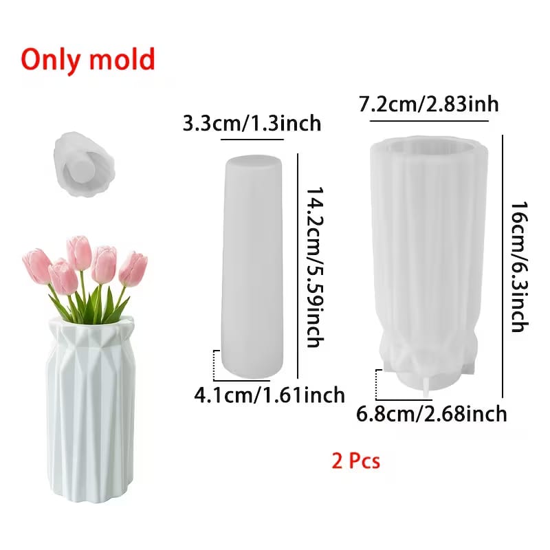 Origami Folded Vase Silicone Mold Set - 2 Piece Tall Geometric Flower Vase Mold