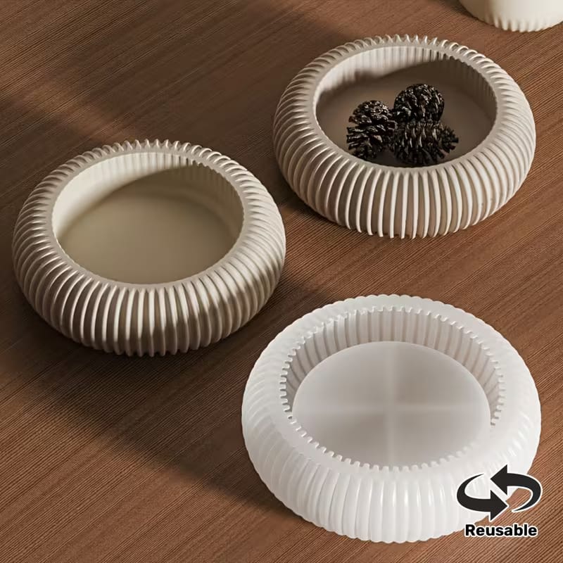 Ribbed Dome Bowl Silicone Mold - Striped Half Round Dish Mold