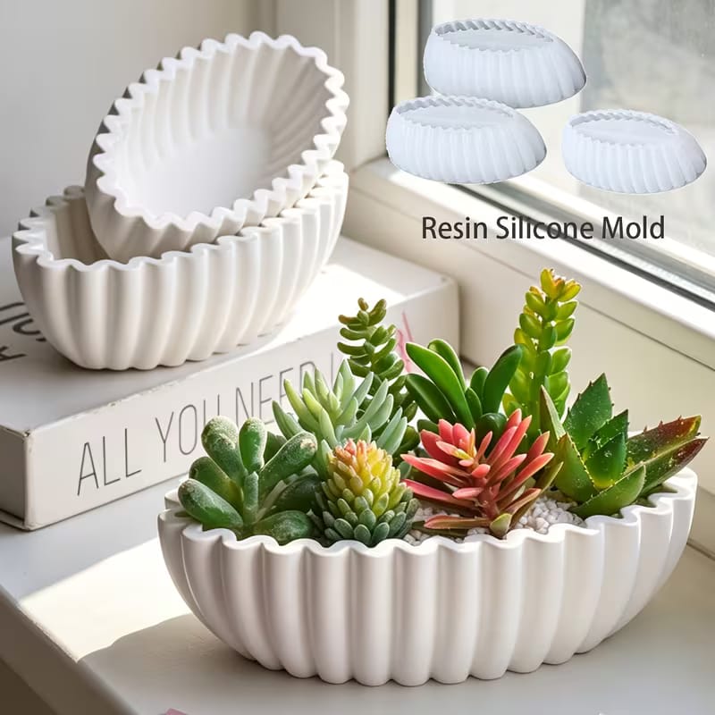 Large Oval Ribbed Bowl Silicone Mold - Long Tray & Centerpiece Mold