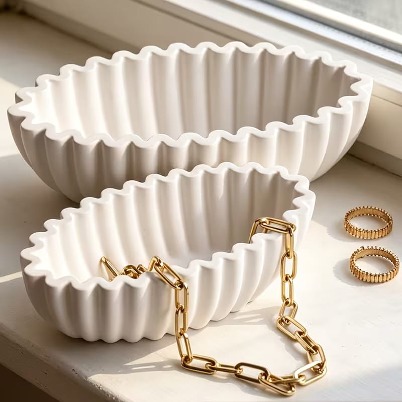 Large Ribbed Round Bowl Silicone Mold - Striped Concrete Planter & Dish Mold