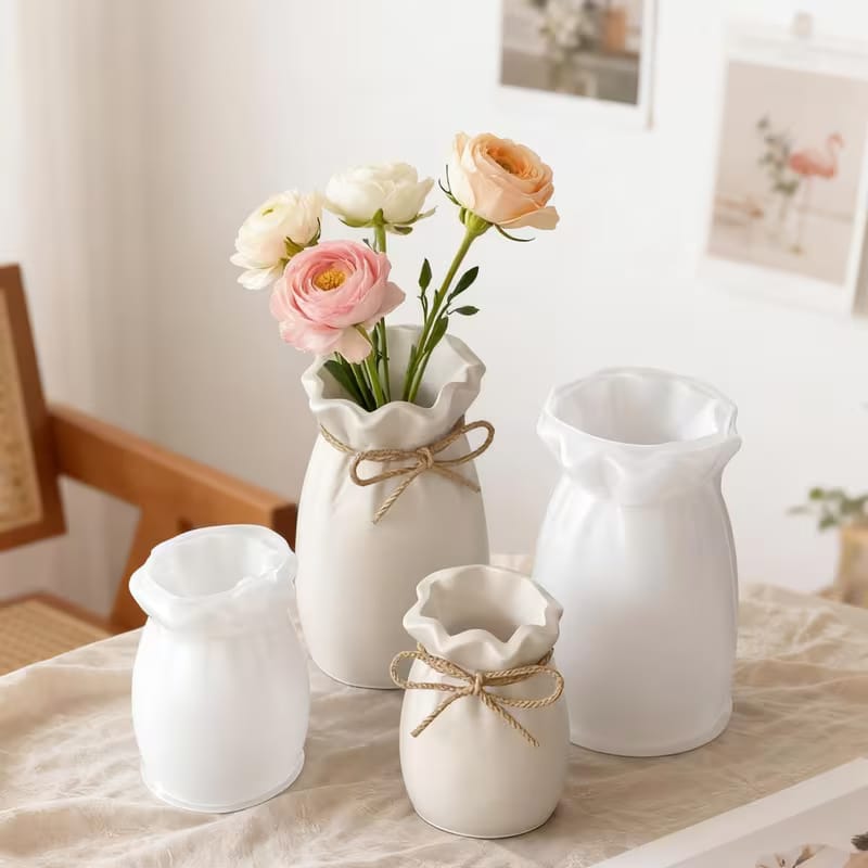 Wrinkled Cloth Bag Vase Silicone Mold – Ruffled Gathered Neck Design