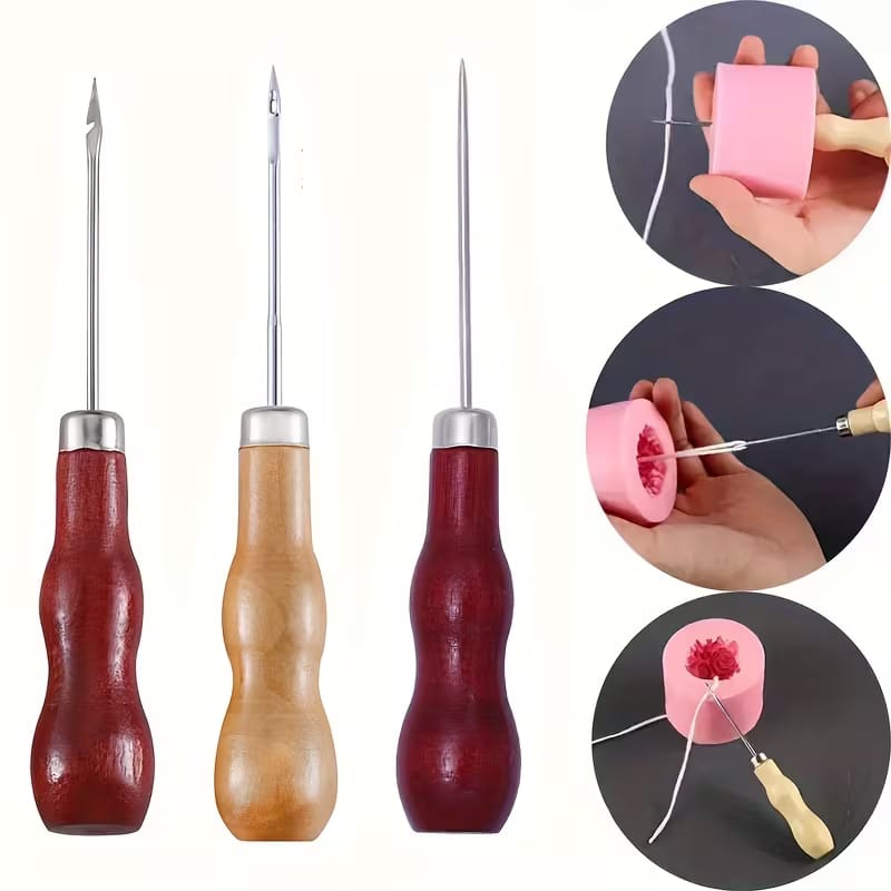 Steel Candle Wicking Needle with Wooden Handle
