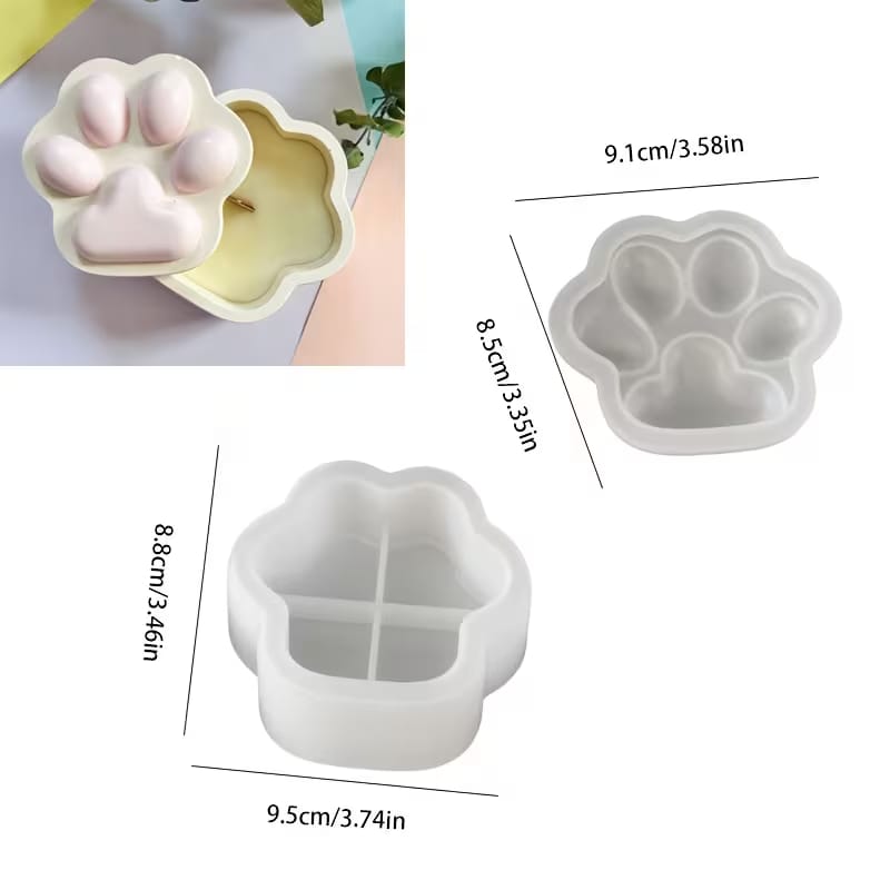 Cat Paw Jar Silicone Mold - Paw Print Candle Jar with Lid