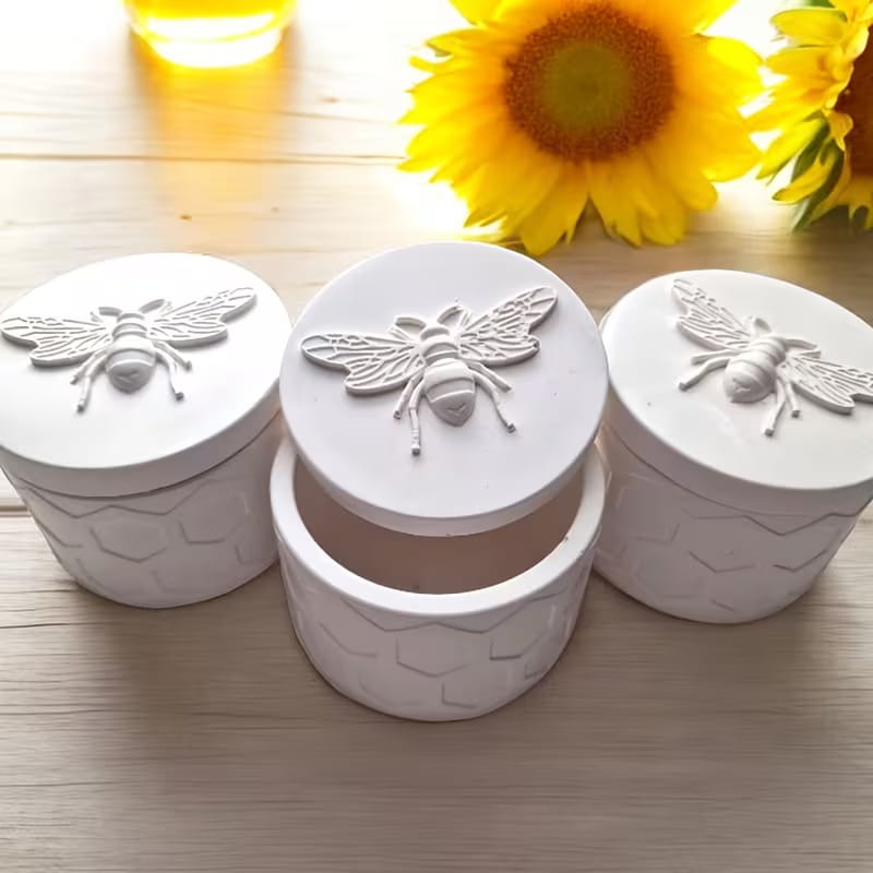Bee Honeycomb Jar Silicone Mold - Round Candle Jar with Bee Lid