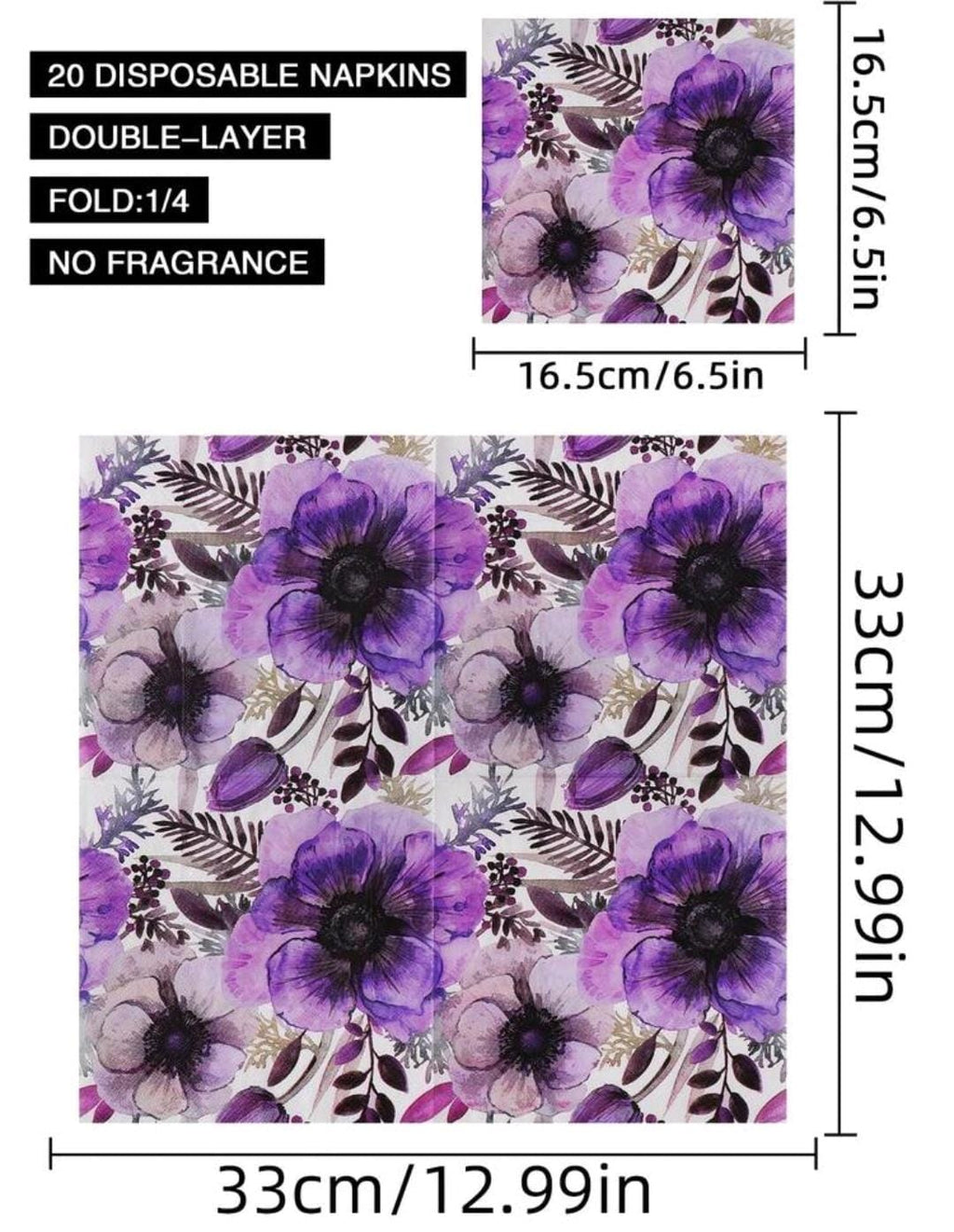 Purple Floral Decoupage Napkins - 20pc Pack | Moldghar