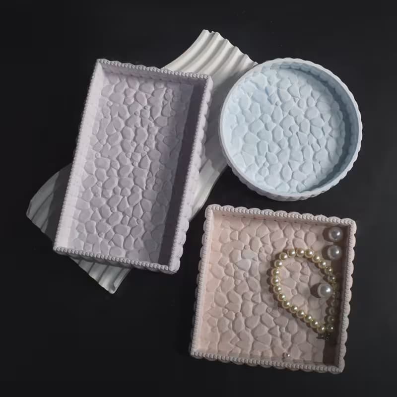 Stone Texture Tray Silicone Mold – Cracked Pebble Design (Round/Square/Rectangle)
